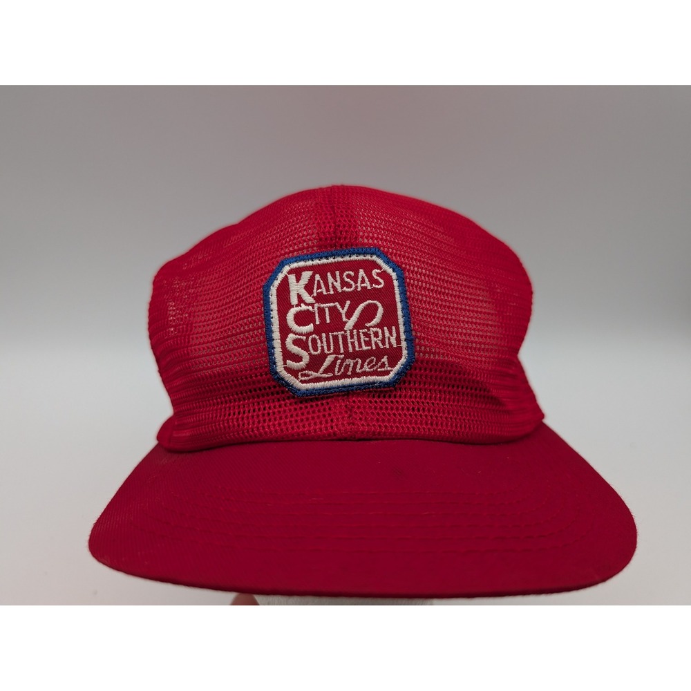 Vintage K-Products Kansas City Southern Lines Railroad Red Mesh Trucker Hat Cap